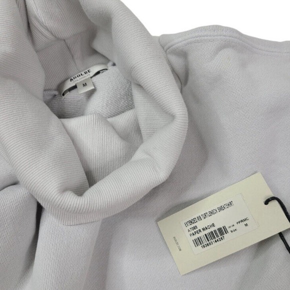 NWT AGOLDE Sz Medium Extended Rib Turtleneck Cotton Sweatshirt Gray Paper Mache - Picture 7 of 11
